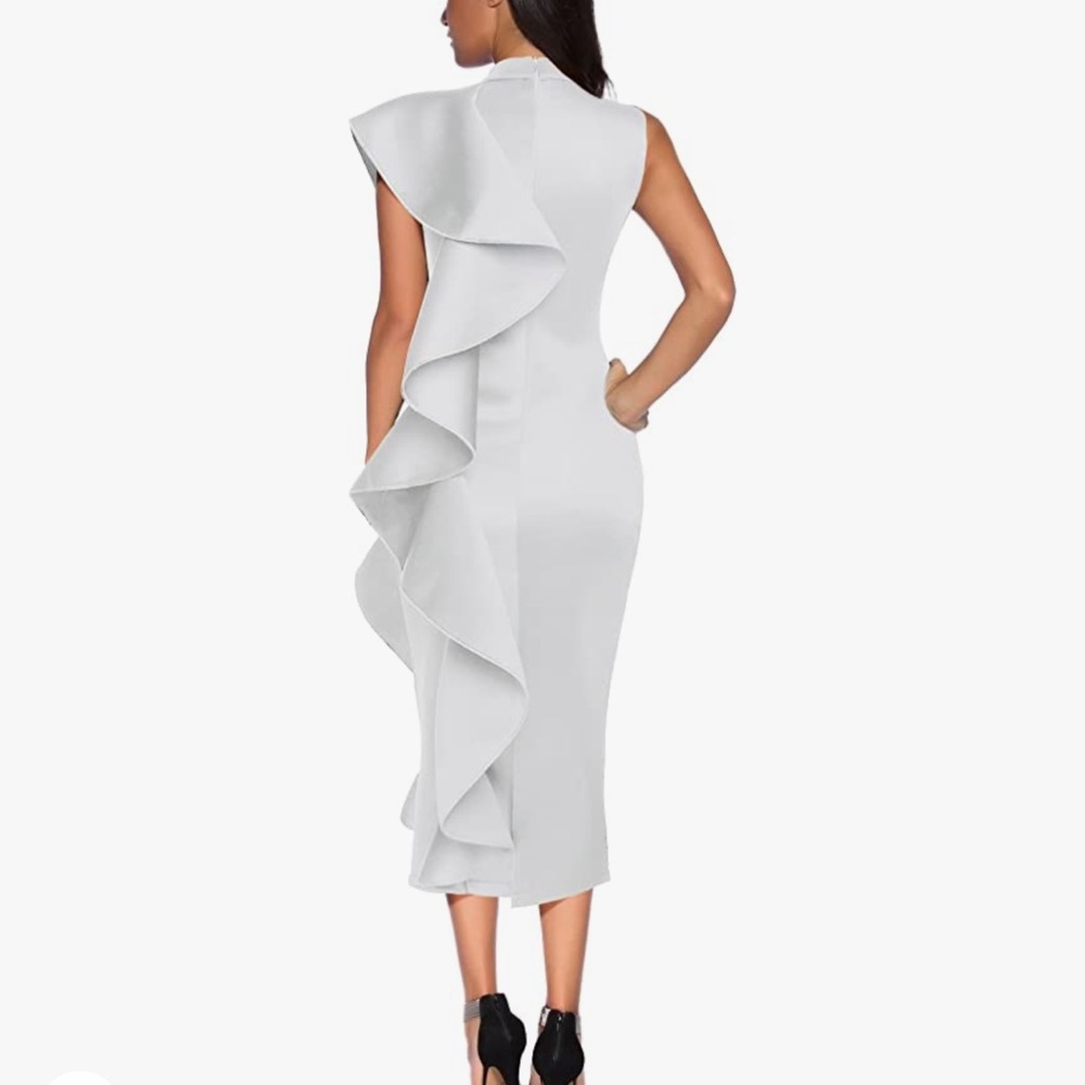 Halter Neck Body Con Dress with Statement Ruffle - Picture 2 of 5